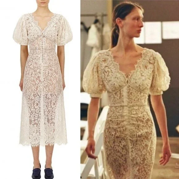 Self-Portrait | Dresses | Nwt Self Portrait Camellia Crystal Embellished  Corded Lace Midi Dress White Uk4 | Poshmark